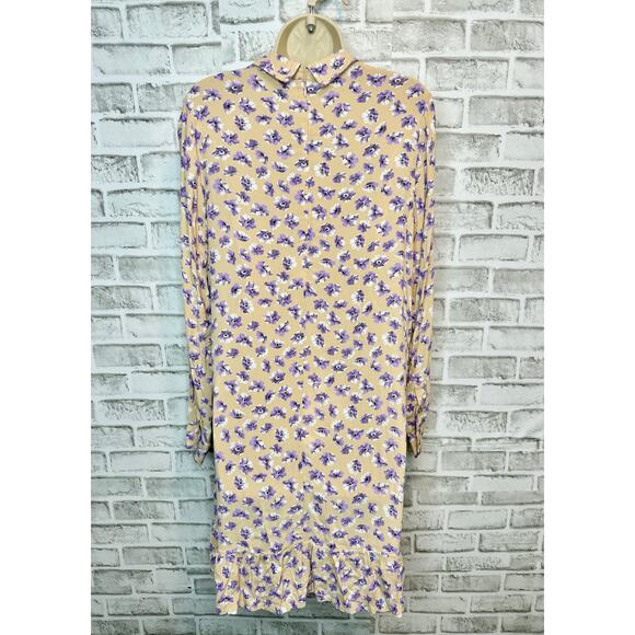 Ganni Montrose Long Sleeve Ruffled Collared Floral Print Crepe Dress Size 6 - Picture 3 of 7